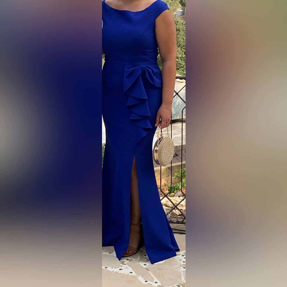Wedding guest dress - Blue off the shoulder